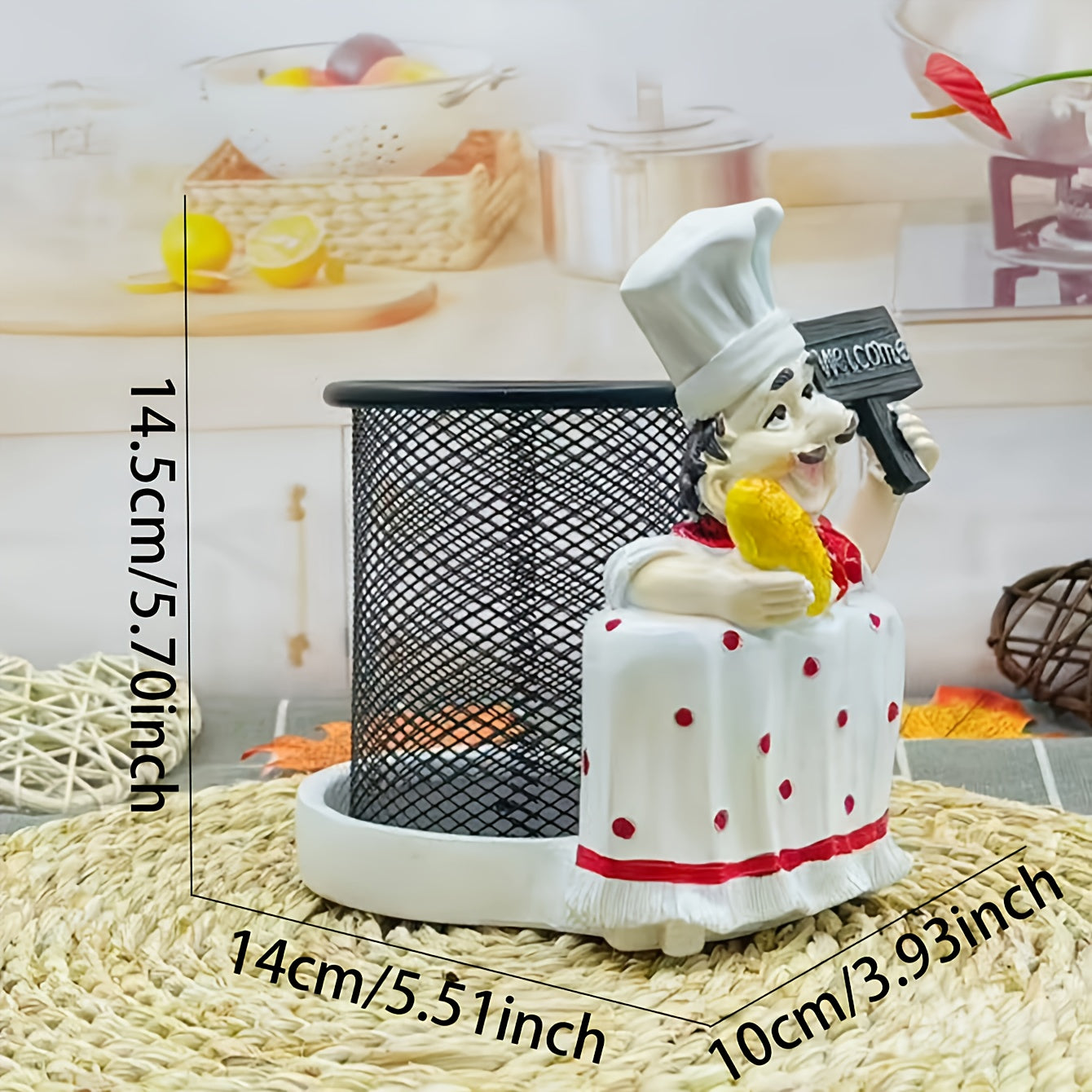 Soporte para Toalla de Acero Inoxidable con Diseño de Chef de Dibujos Animados (1 pieza) - Decoración de Cocina en Metal Pulido con Letrero de Bienvenida, Sombrero y Bigote de Lunares Rojos para Hogar, Restaurantes, Cafeterías