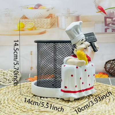 Soporte para Toalla de Acero Inoxidable con Diseño de Chef de Dibujos Animados (1 pieza) - Decoración de Cocina en Metal Pulido con Letrero de Bienvenida, Sombrero y Bigote de Lunares Rojos para Hogar, Restaurantes, Cafeterías
