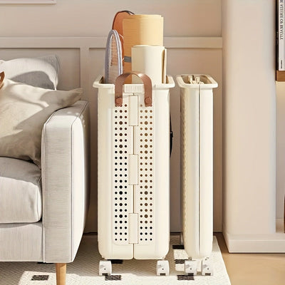 Un gran cesto de almacenamiento blanco plegable con ruedas - una caja que ahorra espacio para toallas, ropa, juguetes y más - con asas para una fácil portabilidad, adecuado para el hogar, la cocina, el baño y el spa, una solución de almacenamiento famili