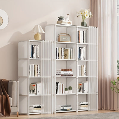 1pc Estantería de propósito múltiple de lujo, organizador de almacenamiento de doble columna autosoportante, construcción de metal y plástico, no requiere ensamblaje, estante de exhibición versátil para artículos de oficina y ocio en el hogar