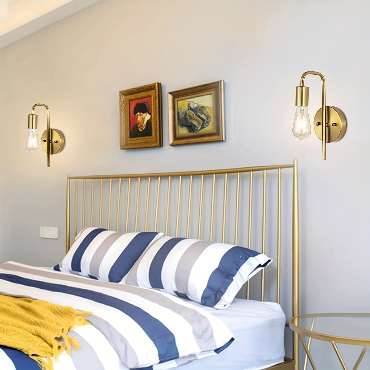 2 lámparas de pared para baño, juego moderno en y dorado estilo vintage, iluminación montada en la pared para sala, cocina o pasillo
