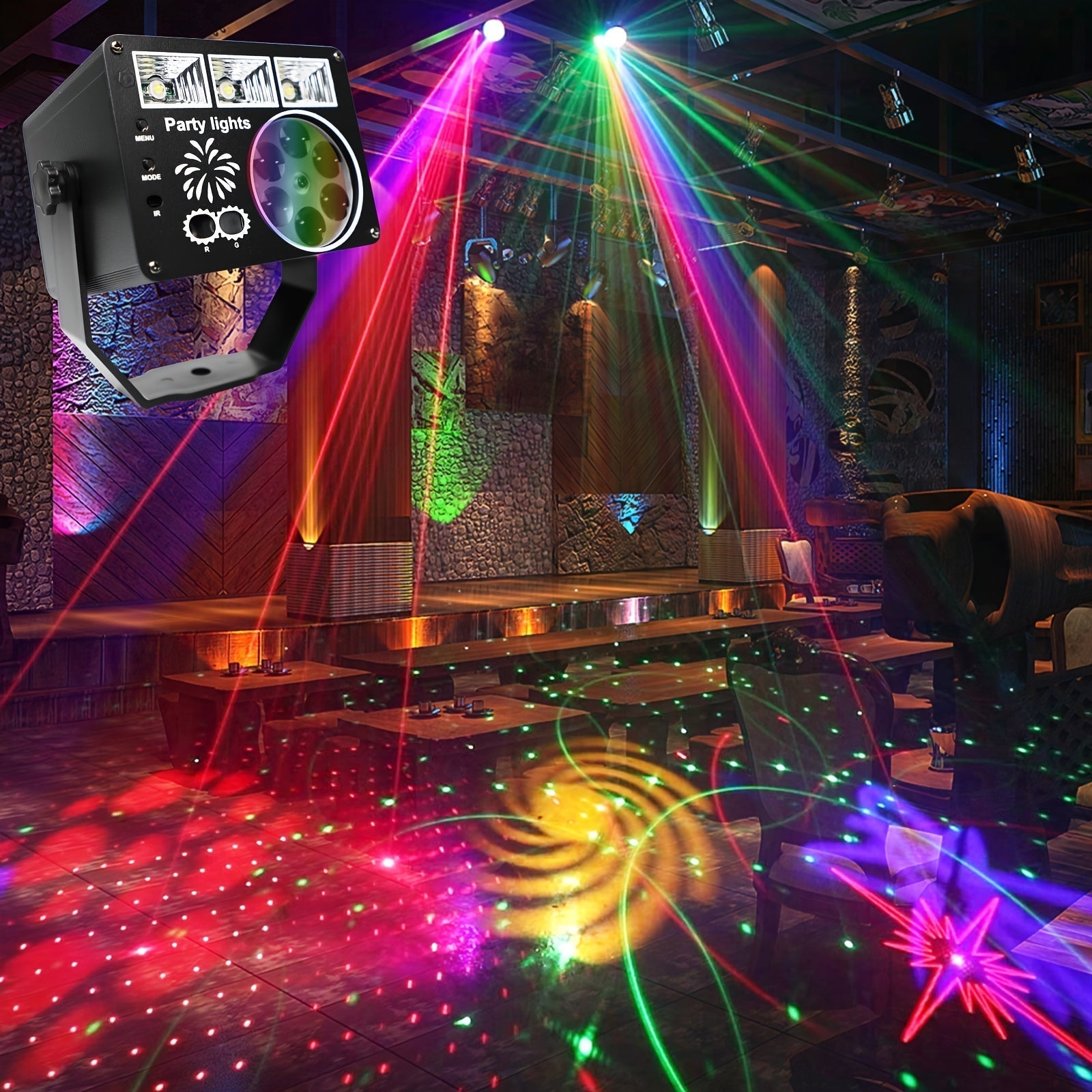 Proyector de Luz Disco LED USB 3-en-1 con Control Remoto - Luces de DJ RGB para Fiestas, Karaoke, Discotecas Nocturnas, Cumpleaños y Eventos - Regulables, Efectos Láser Coloridos, Montaje en Techo Fácil, , Luces Decorativas para Eventos | Proyector Elega
