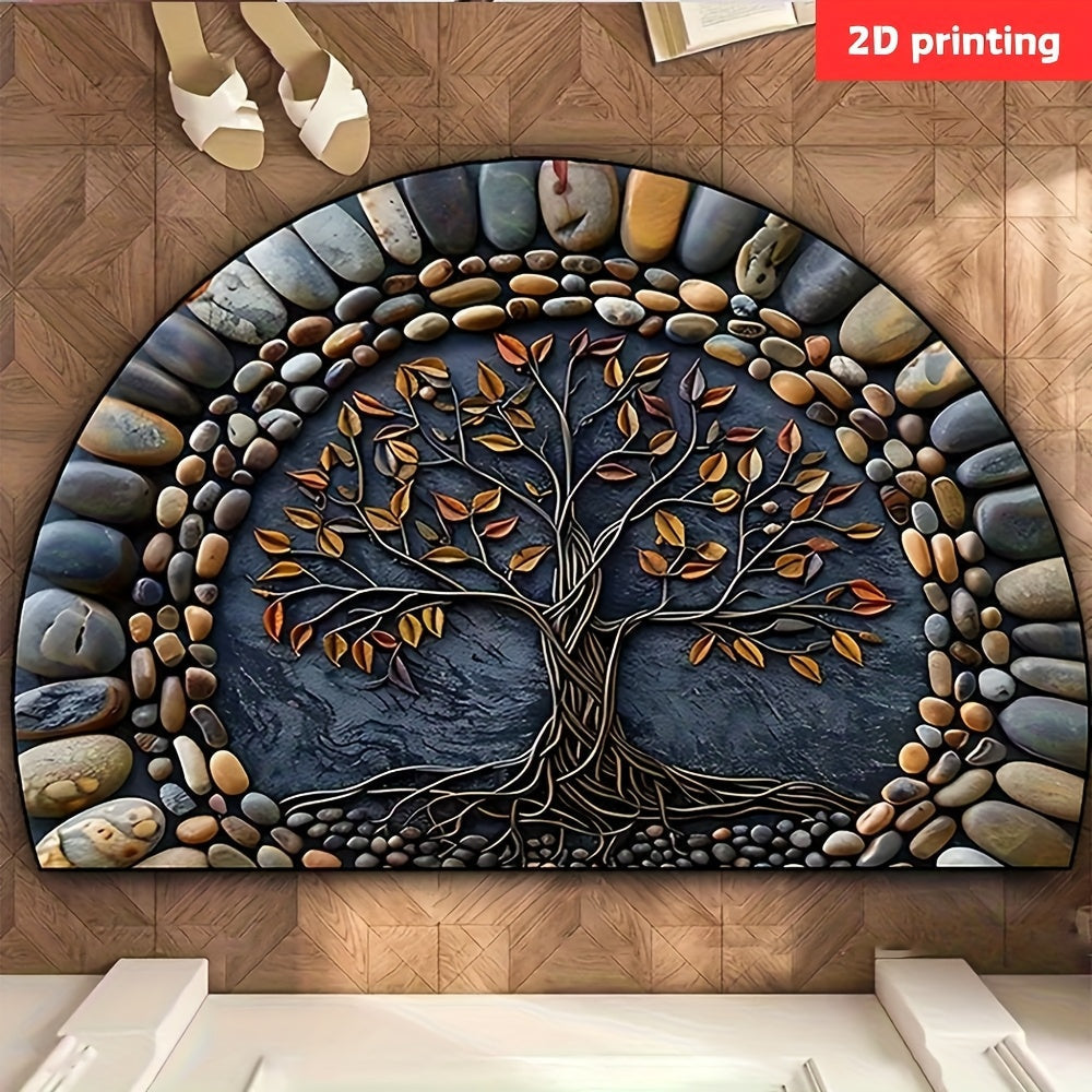 Una alfombra de bienvenida de piedra de árbol de terciopelo de cristal grande para la entrada - Lavable, Antideslizante, Adecuada para porches, salones, dormitorios, oficinas y decoración exterior.
