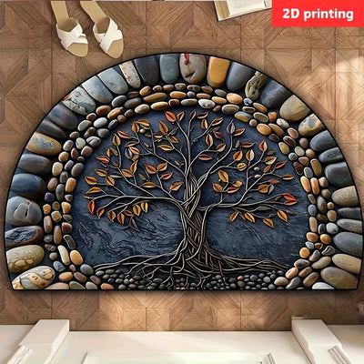 Una alfombra de bienvenida de piedra de árbol de terciopelo de cristal grande para la entrada - Lavable, Antideslizante, Adecuada para porches, salones, dormitorios, oficinas y decoración exterior.