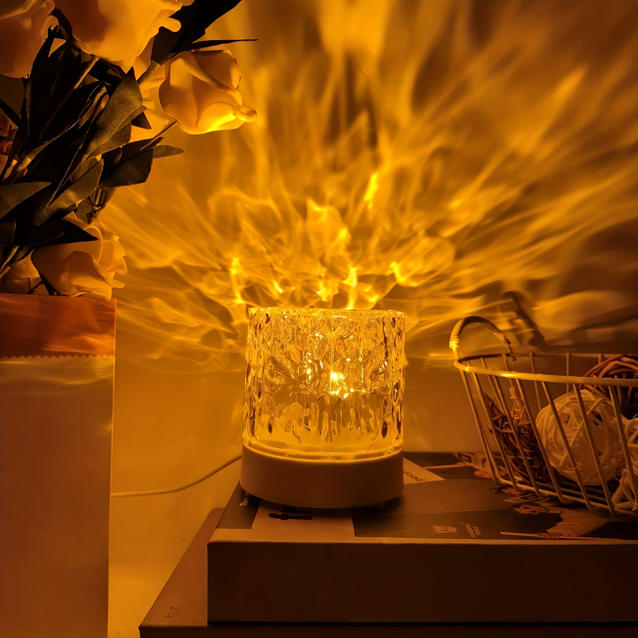 Luces ambientales de ondas acuáticas Aurora Boreal cuadradas/redondas, alimentación USB, monocromático | Dormitorio | sala de estar | oficina, luz nocturna, decoración | Luz proyectora, regalo ideal para fiestas | Cumpleaños | San Valentín | Navidad, mej