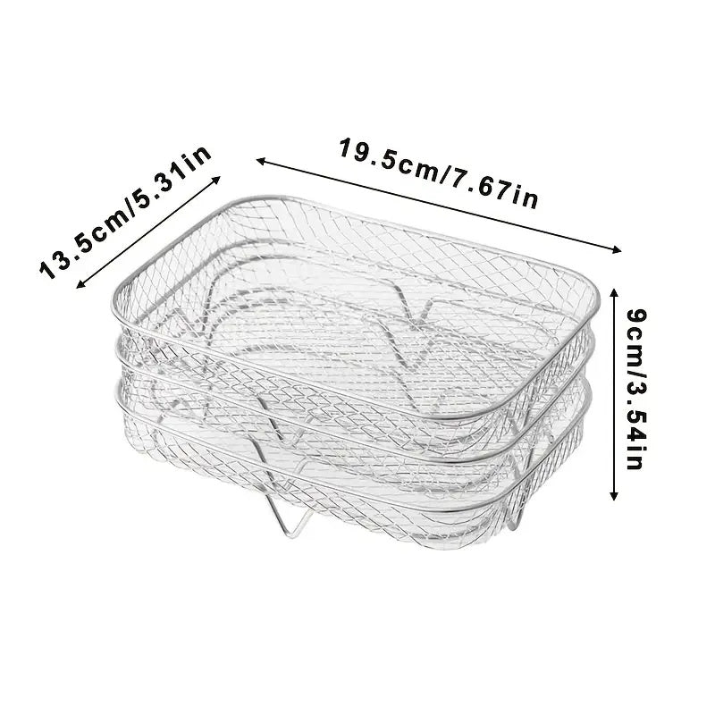 3pcs Accesorios de Acero Inoxidable para Freidora de Aire - Rejilla Rectangular Multifuncional, Apto para Microondas, Apilable y Antiadherente - Adecuado para la Mayoría de Freidoras de Aire, Revestimiento para Freidora de Aire