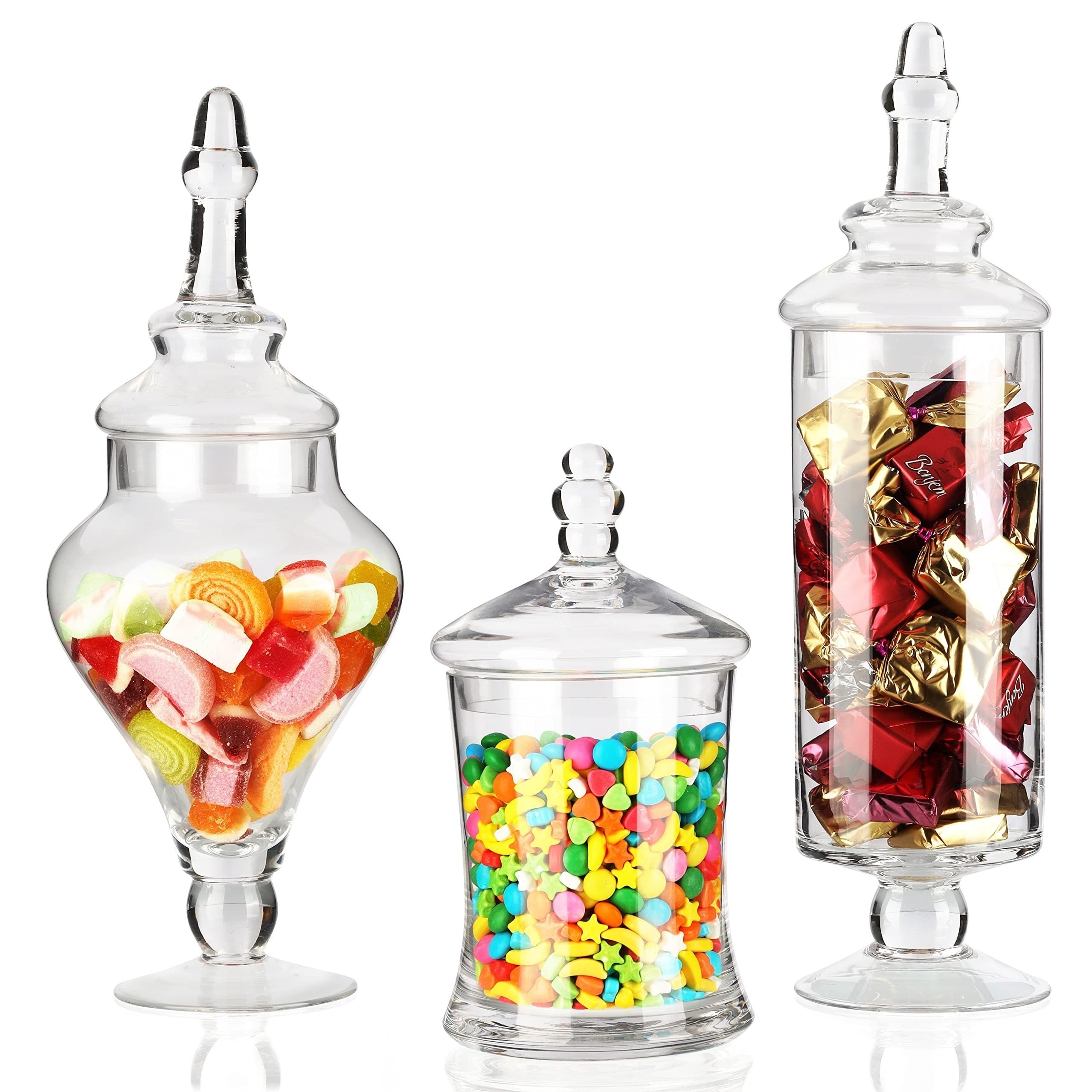 3 piezas/juego de jarros de almacenamiento de dulces de vidrio transparente, jarros decorativos victorianos con tapas para bodas y hogares, para alimentos, bufé dulce, galletas, exhibición de cocina y fiestas.