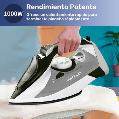 Plancha compacta y potente PANCERKA para todo tipo de telas, incluyendo lana, poliéster, seda, lino y nylon. Incluye función de vaporizador, placa antiadherente, tecnología SmartSteam, sistema antigoteo y apagado automático
