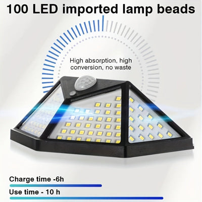 3pcs/6pcs/Luces Solares Exteriores 100 LED Super Ahorro de Energía, Luz de Seguridad con Sensor de Movimiento, Aplique de Pared con Alcance de 270°, Luces Solares Inalámbricas con 3 Modos para Jardín, Césped, Patio, Valla y Entrada