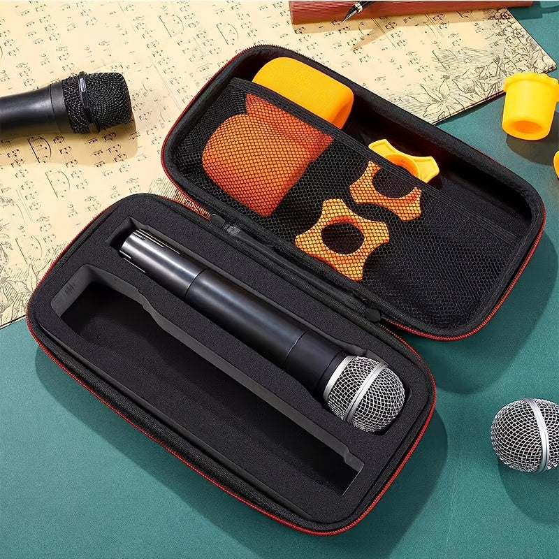 Estuche Doble para Micrófonos - Tela PU Duradera con Bolsillos de Malla y Asas Resistentes, Cierre Seguro con Cremallera para Organización de Accesorios de Podcasting, Estudio y Grabación en Campo - Organizador Elegante