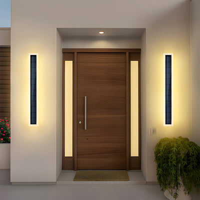 Lámpara de pared exterior con energía solar, 10W LED con pantalla de acrílico, montaje semiempotrado de 60 cm, control con sensor de luz, portátil, batería de litio recargable, incluye hardware de instalación, para porche, patio o entrada principal