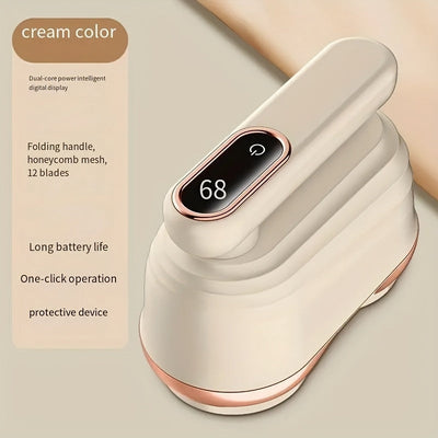Dispositivo digital inteligente, color crema, mango plegable, malla de abeja de 12 cuchillas, larga vida de batería, operación de un solo clic, dispositivo protector - Limpia de lana portátil para ropa de invierno, cuidado de ropa de invierno | Diseño mo