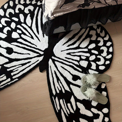 Alfombra de área tejida en forma de mariposa - Alfombra de área de poliéster antideslizante, ligera y lavable con respaldo de goma - Solo lavado a mano, forma irregular - Ideal para sala de estar, dormitorio, cocina, baño, lavadero, pasillos, salas de ju