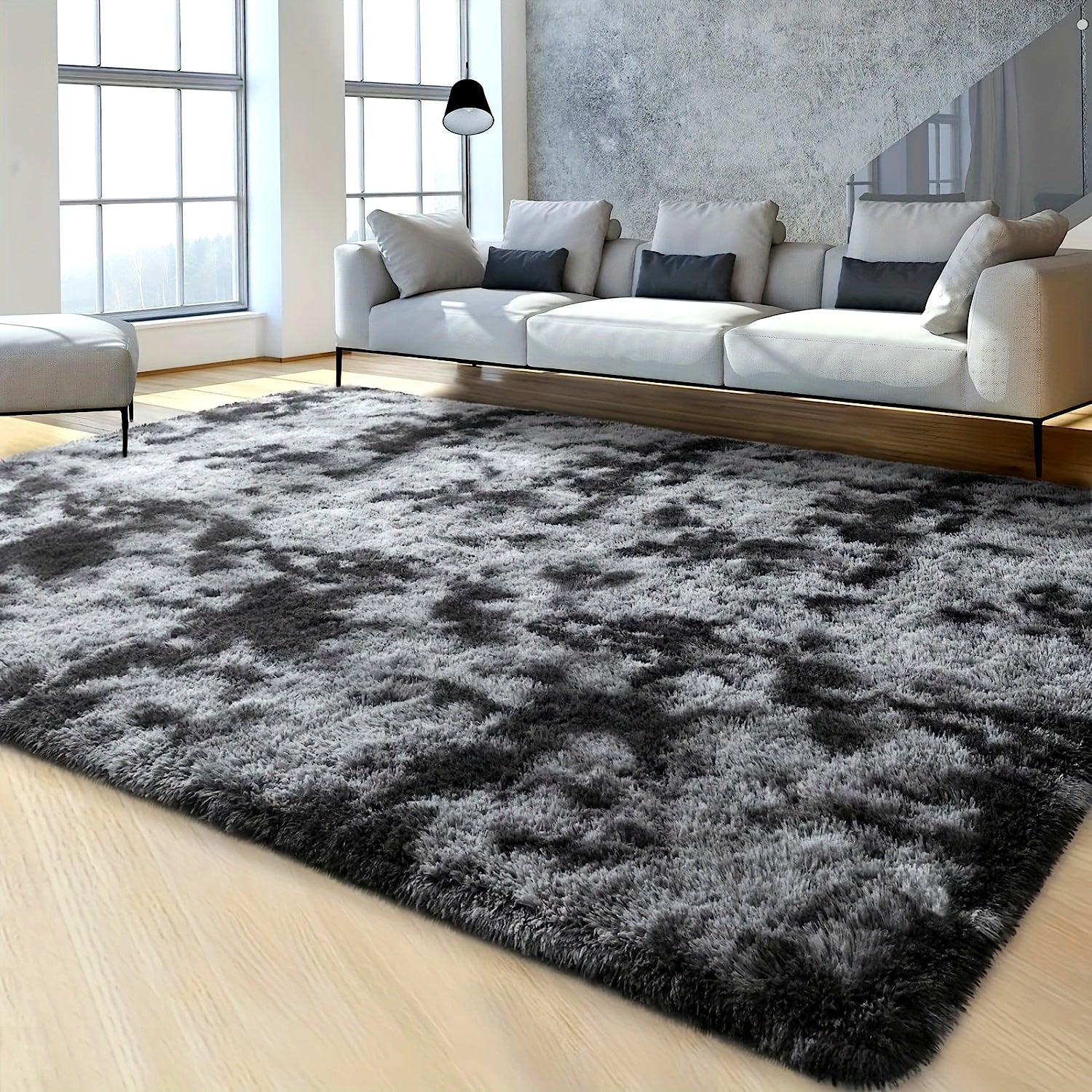 1pieza Alfombra de Pelo Sintético de Lujo, Alfombra de Interior Moderna de Color Gris Oscuro, Alfombra Decorativa Ultra Suave para Sala de Estar, Dormitorio, Decoración para el Hogar, Poliéster, Solo Limpieza en Seco, Varios Tamaños Disponibles