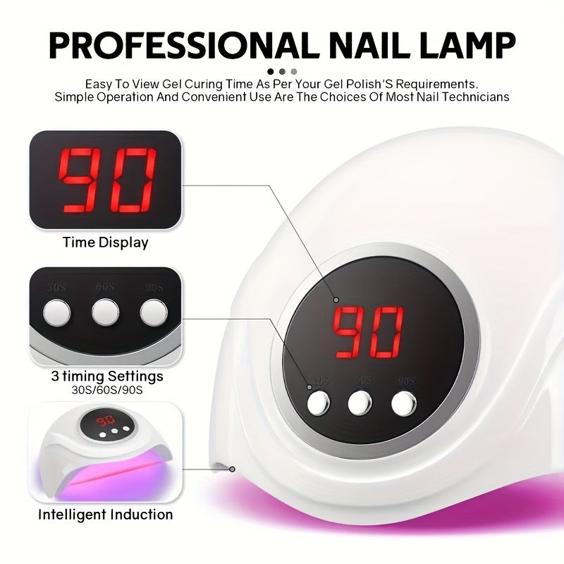 Secador de uñas LED profesional con sensor de movimiento y temporizador de infrarrojos automático - 24 LED de luz dual, lámpara de curado rápido alimentada por USB, adecuada para manos/pies, 3 modos de temporización (30s/60s/90s), pantalla LCD, diseño de