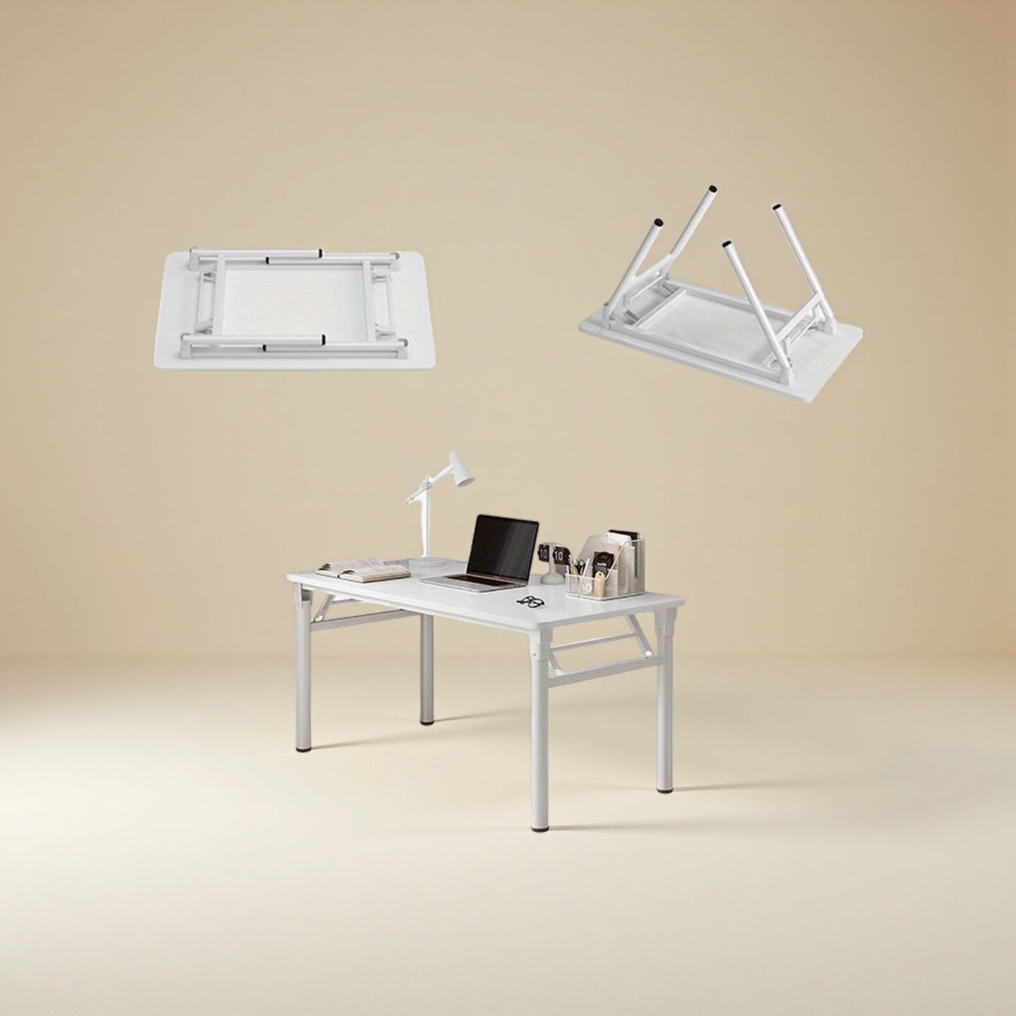 Escribanía plegable blanca moderna - Diseño minimalista y tono blanco, fácil de integrar en diferentes entornos domésticos y de oficina, estructura de madera dura con marco, incluye silla, no requiere energía eléctrica, adecuada para todas las estaciones.
