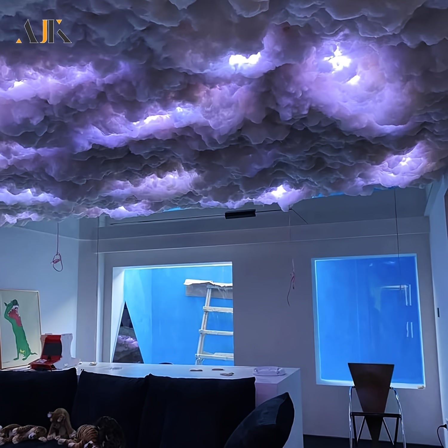 AJK 32FT Nube de luz en la nube, luz LED de nube de trueno 3D, luz de nube de colores de atmósfera nocturna, luz de nube creativa DIY para sala de juegos, garaje, club, luz de fiesta dj, hoteles, cafeterías