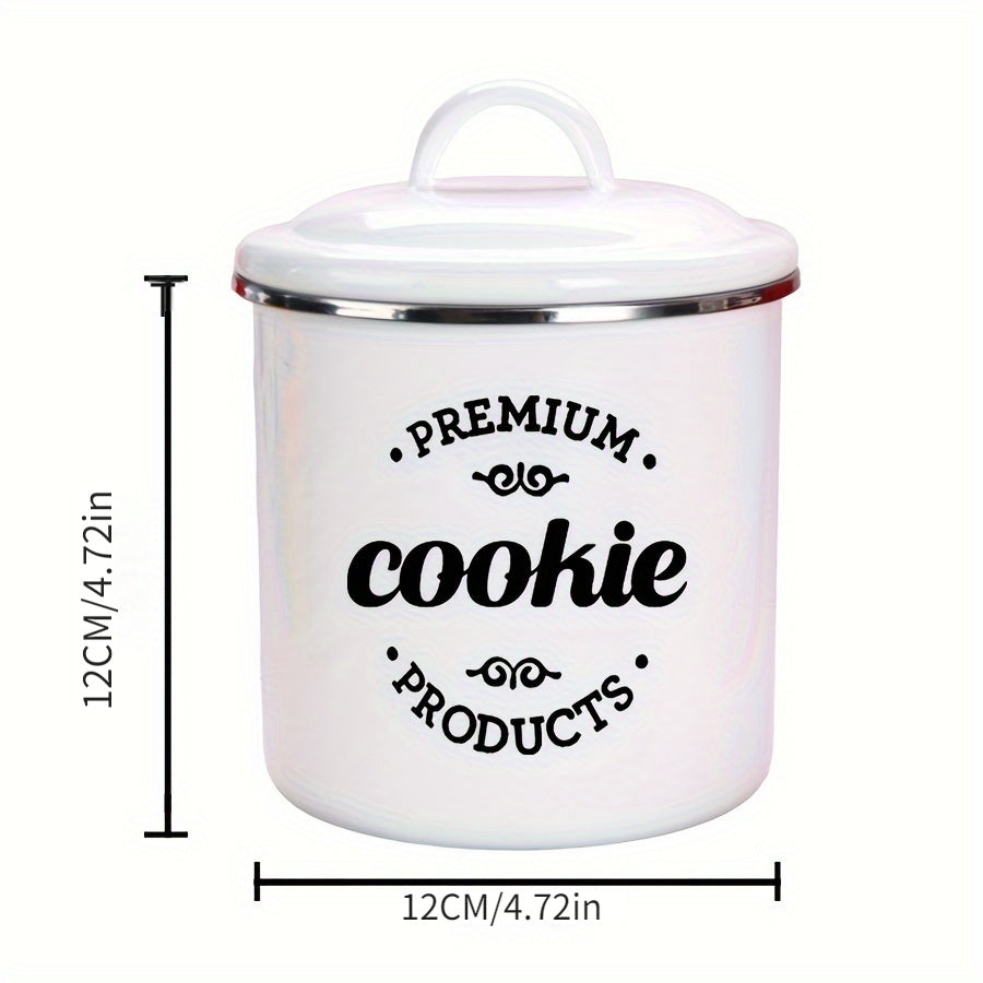 1pc Tarro de Galletas de Esmalte con Tapa Abatible, Reutilizable, Apto para Lavavajillas, Forma Redonda, Perfecto para Regalos de Navidad y Almacenamiento de Cocina