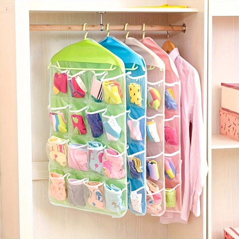 Organizador Colgante de 16 Bolsillos para Ropa, Calcetines y Ropa Interior - Bolsa de Almacenamiento de Poliéster Duradero con Bolsillos de Malla Transparente - Solución Montada en Pared o Puerta para Ahorrar Espacio en Dormitorio, Armario y Organización