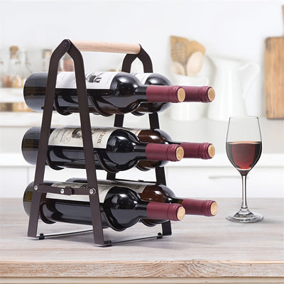 Estante de vino de hierro, estante apilable para almacenamiento de vino tinto con acabado con recubrimiento en polvo.