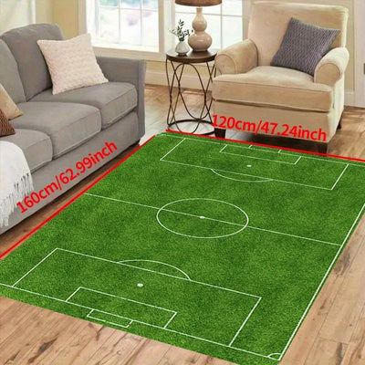 1 alfombra de área de campo de fútbol, gruesa de espuma, tamaño grande, tapete de juego impreso con cancha deportiva, temporada primavera/verano, tema al aire libre, resistente al desgaste, decoración para sala, dormitorio o habitación de adolescentes, a