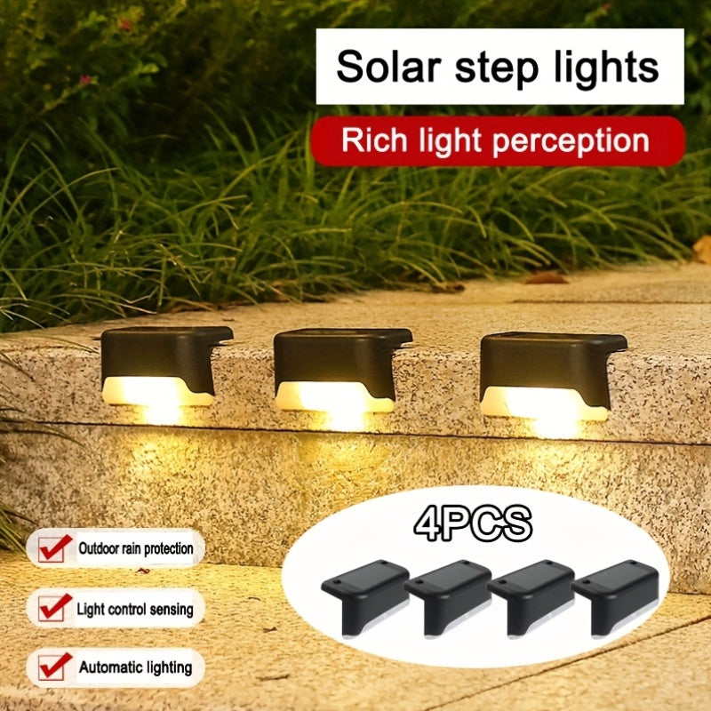 Lámpara de energía nueva, lámpara solar de 4 piezas, lámpara de escalón solar, lámpara de valla, lámpara de jardín, lámpara de escalera, lámpara solar de carga, 4 piezas por caja, 3 colores de concha, 3 colores de luz, un total de 9 combinaciones para el