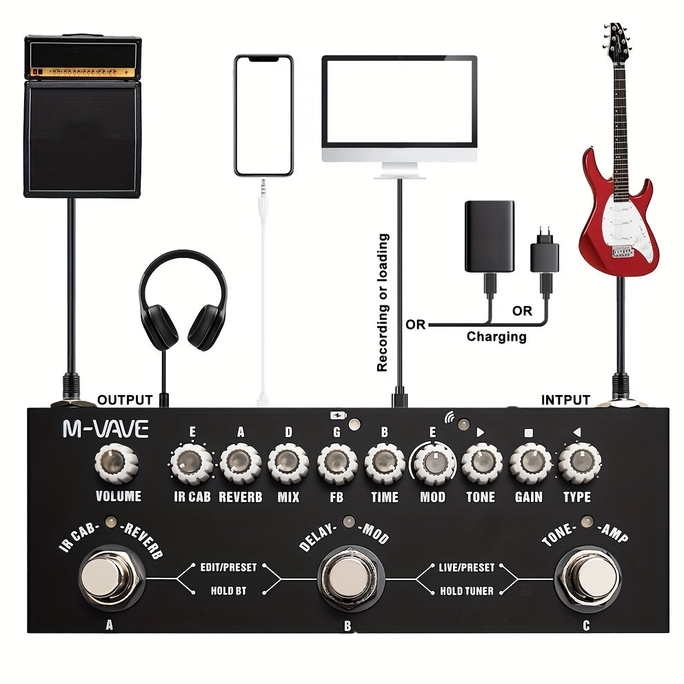Pedal M-VAVE CUBE-BABY Guitarra Multi-Efectos - Pedalboard Compacto con Simulador de Amplificador Integrado y Gabinetes, sin varillas 5.0, Efectos Delay/Reverb/Distortion/Overdrive, Batería de Polímero de Litio, USB/Alimentación por USB - Ideal para Uso