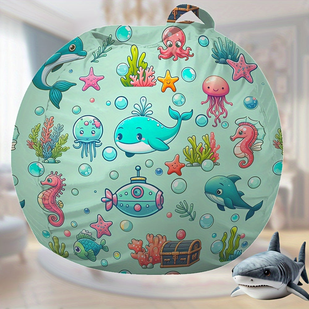 Fundas de sillas de frijoles de criaturas submarinas grandes, plegables, bolsa de almacenamiento de poliéster lavable a mano, multiusos, con asa, para peluches, juguetes de peluche, adolescentes y adultos