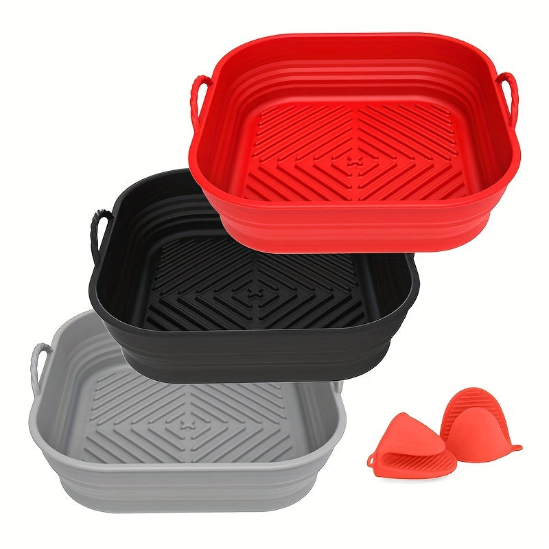 1pc, Forro De Silicona Para Freidora De Aire (22.86cm), Forros Cuadrados Para Freidora De Aire, Tazón De Silicona Para Cesta, Bandeja De Horneado Reutilizable, Accesorios Para Horno, Herramientas De Horneado, Gadgets De Cocina, Accesorios De Cocina