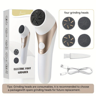 Limpiador de Pies Eléctrico Profesional - Herramienta de Pedicura Recargable USB con 2 Velocidades y 4 Cabezales, Portátil y Fácil de Usar para Eliminar Cutículas Gruesas | Solución Suave y Cómoda para Pies Agrietados y Secos