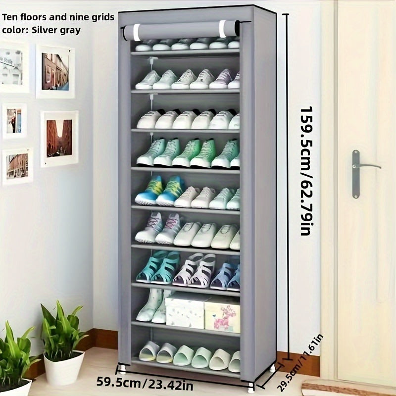 [Organizador de Zapatos Metálico Independiente] Organizador de Zapatos Metálico Independiente de 6-10 Niveles - Diseño Resistente a la Intemperie, Fácil de Montar - Amplia Capacidad de 3.2 Pies Cúbicos, Menos de 30 Lbs, 27 Pulgadas de Altura, Cubierta a