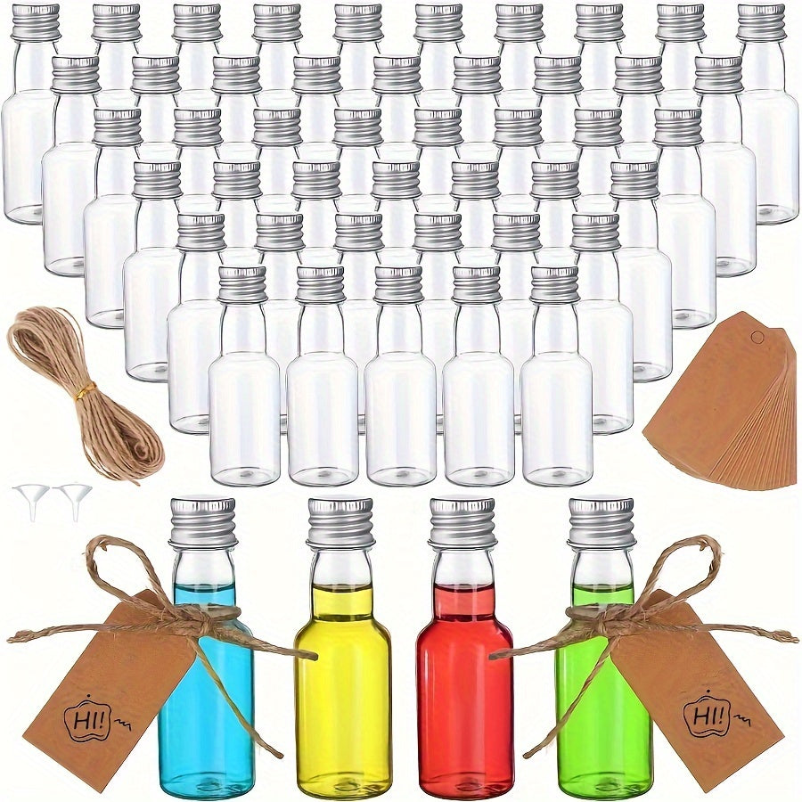 60 Piezas de Botellas Mini de Licores, Botellas Plásticas Vacías Herméticas 25ml/50ml/100ml, Botellitas para Alcohol o Salsa, Botillas Transparentes para Bodas y Fiestas, Regalos Pequeños