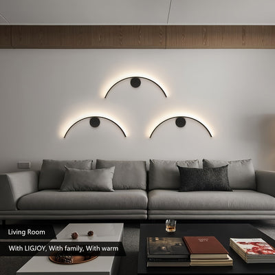 1 pieza de moderno reloj de pared de metal, lámpara de pared de media luna LED, reloj de pared mate negro, muy adecuado para dormitorio, sala de estar, pasillo, escaleras, hotel, restaurante, decoración.