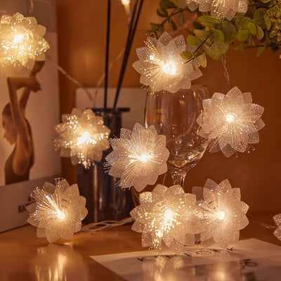 1 pieza de guirnalda de flores artificiales con luces LED de fibra óptica encantadoras - Funciona con pilas, flores blancas brillantes para decoración en San Valentín, bodas y Año Nuevo, control táctil, efecto centelleante, pequeñas luces para decoración