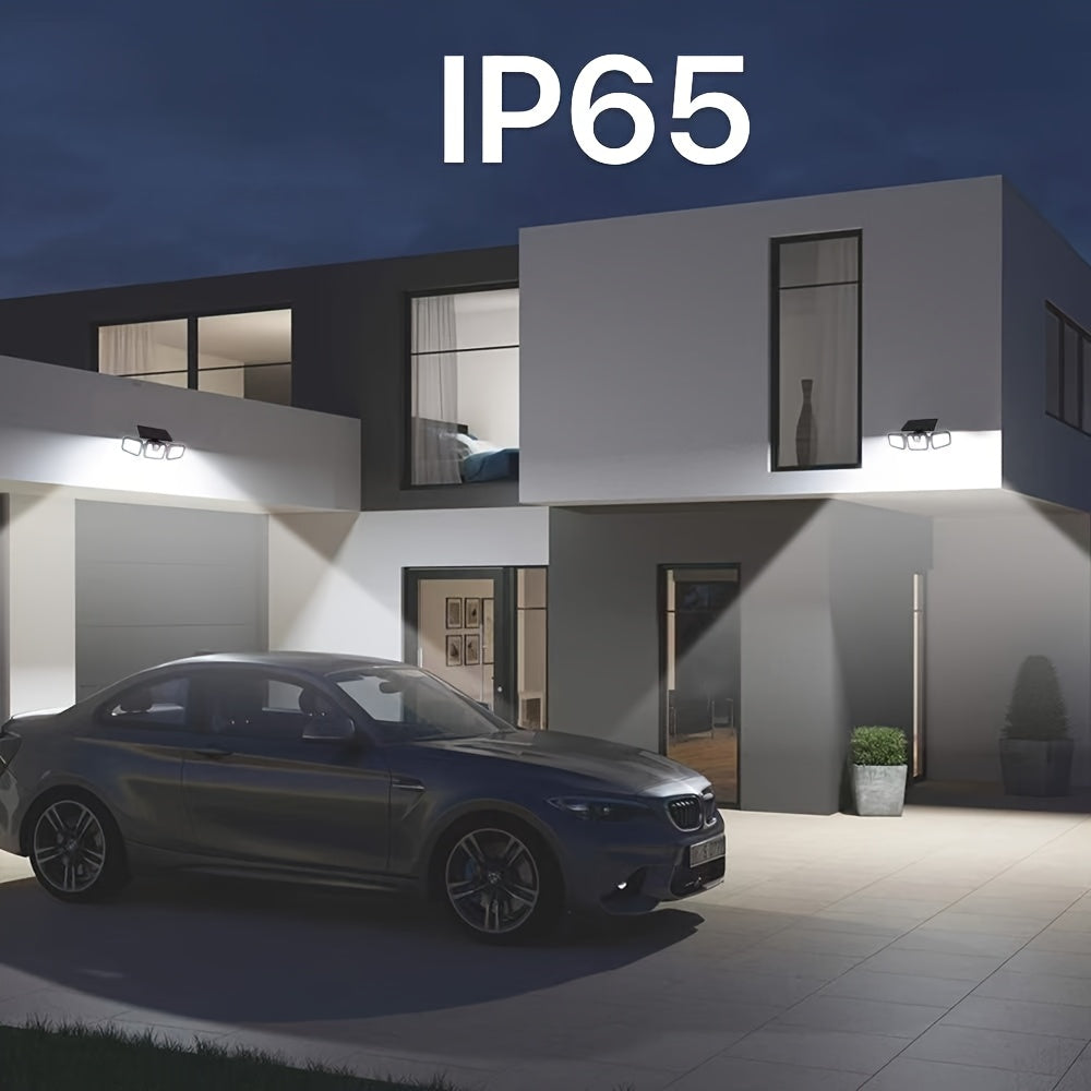 Lámpara de pared solar de 74 LED con tres brazos, iluminación ajustable de múltiples ángulos para patios al aire libre, iluminación activada por humanos y caminos - Impermeable IP65, batería de litio, instalación fácil, iluminación al aire libre | Lámpar