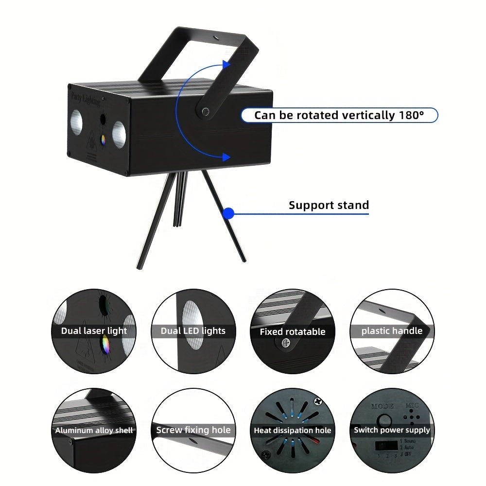 Proyector láser LED 2 en 1 de MSLITELY con espectáculo de luces coloridas - Portátil, alimentado por USB, luz láser de hierro negro para fiestas y eventos, iluminación de eventos | Luz láser colorida | Construcción duradera, proyector láser