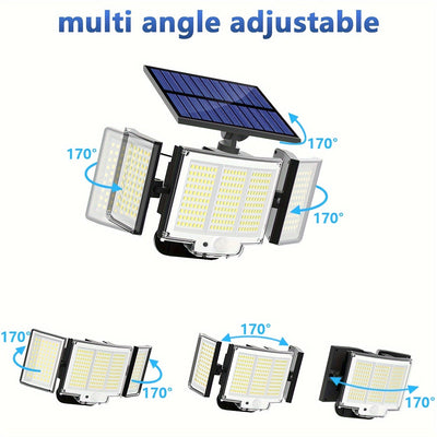 1 unidad/2 unidades de luz solar exterior, luz de seguridad con 348 LEDs y control remoto, foco de pared con sensor de movimiento de 3 cabezales, 270° de ángulo amplio, 3 modos de iluminación, lámpara para jardín, patio, garaje, puerta principal, piscina