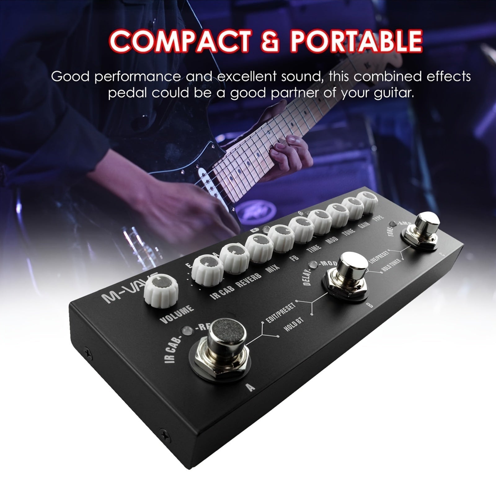 Pedal de guitarra de efectos múltiples DaierTek con 9 simulaciones de cabina clásica, construcción de metal, interfaz de audio USB, preajustes de tono editables, diseño portátil y compacto - Negro
