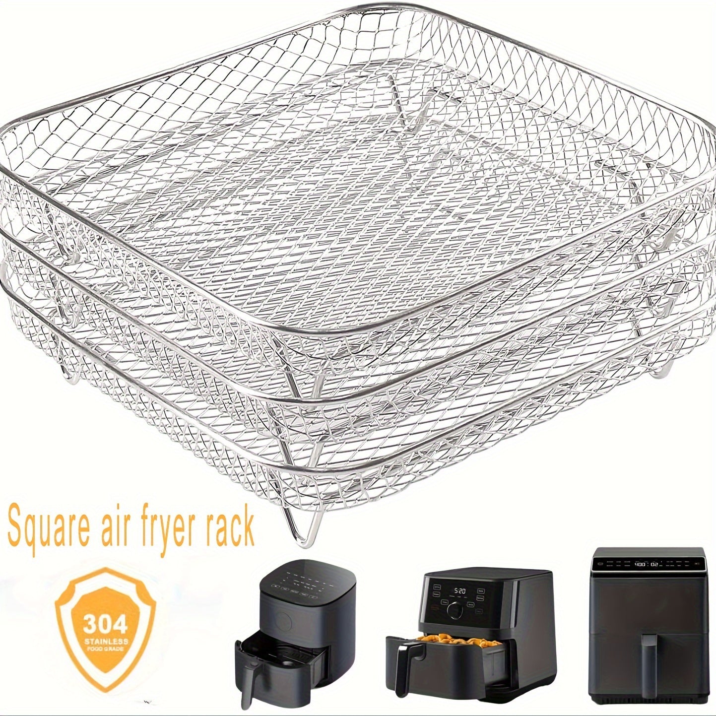 Accesorio de rejilla de acero inoxidable para freidora de aire, 3 capas, seguro para contacto con alimentos, no requiere electricidad, compatible con la cesta de Ninja, para gadget de cocina multiusos