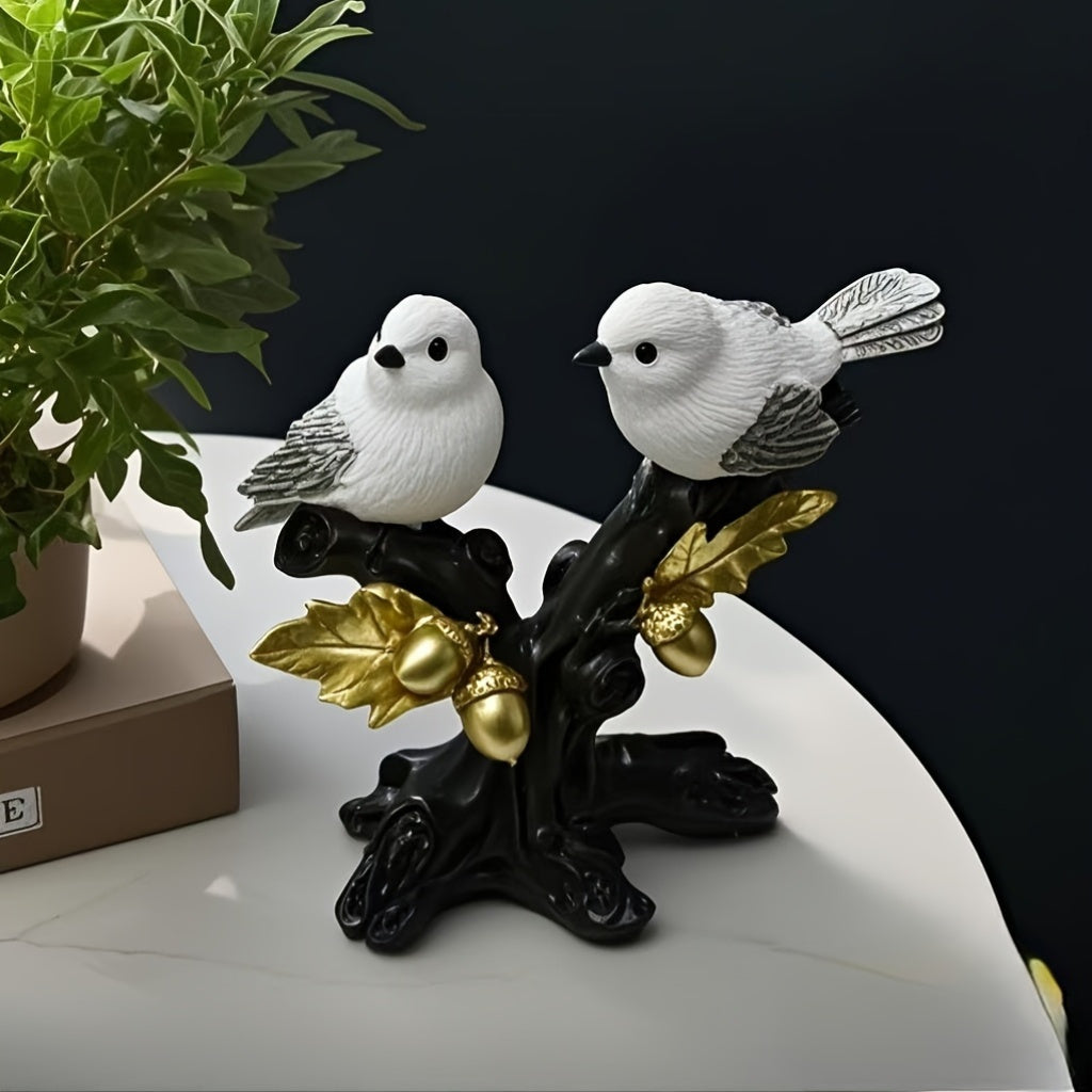 Elegante estatua de pájaro de resina blanca con detalles de rama dorada - Decoración de hogar inspirada en el estilo vintage, perfecta para espacios interiores y exteriores, agrega un toque de elegancia a cualquier jardín o patio, decoración de pájaros.