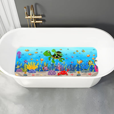 Alfombra de Baño para Tubería, 101.6 x 40.64 cm Extra Larga Antideslizante con Patrón de Tortuga Marina, Alfombrilla para Ducha y Bañera con Ventosas y Agujeros de Drenaje, Lavable a Máquina