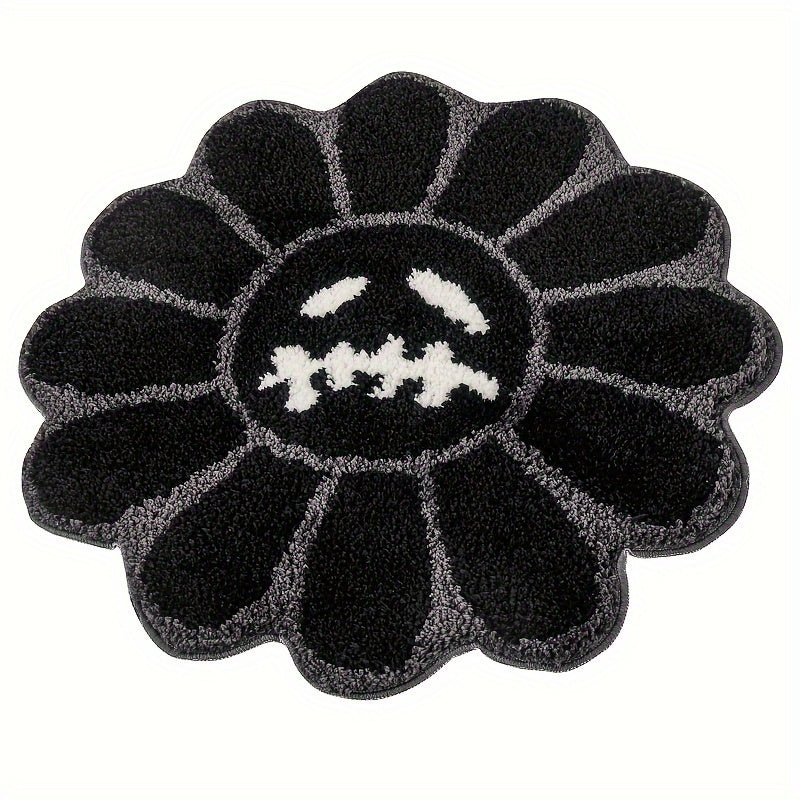 Alfombra redonda de girasol artístico retro, suave y esponjosa, para sala y dormitorio, tapete antideslizante para el hogar con respaldo de TPR, peluche grueso con un peso de 2000 g por metro cuadrado y un grosor de 15 mm, ideal para tapetes pequeños en