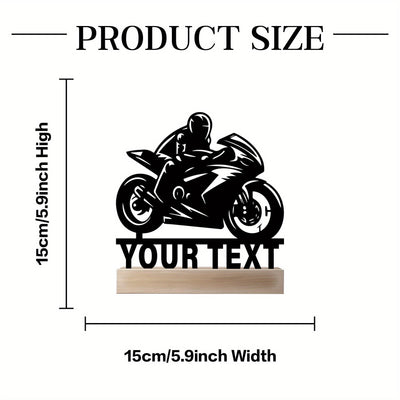 Decoración de escritorio de motocicleta de metal personalizado con base de madera - Arte de corredor personalizado para entusiastas de motocicletas - Regalo perfecto para papá y amantes de las motocicletas