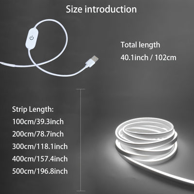 1 pieza de tira de luz neón blanca de 1-5m (3.28-16.4 pies) con voltaje seguro de 5V, conexión USB táctil, se puede cortar y doblar, adecuada para decoración interior, paisajes exteriores, ambiente festivo, escenas de bricolaje