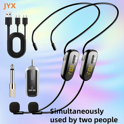 Microfono sin varillas JYX U-210 Más Vendido para 2 Personas con Amplificador de Voz, Adecuado para Actuaciones en Escenario, Enseñanza, Entrenamiento, Yoga, Discursos, Karaoke y Charlas, Carga USB