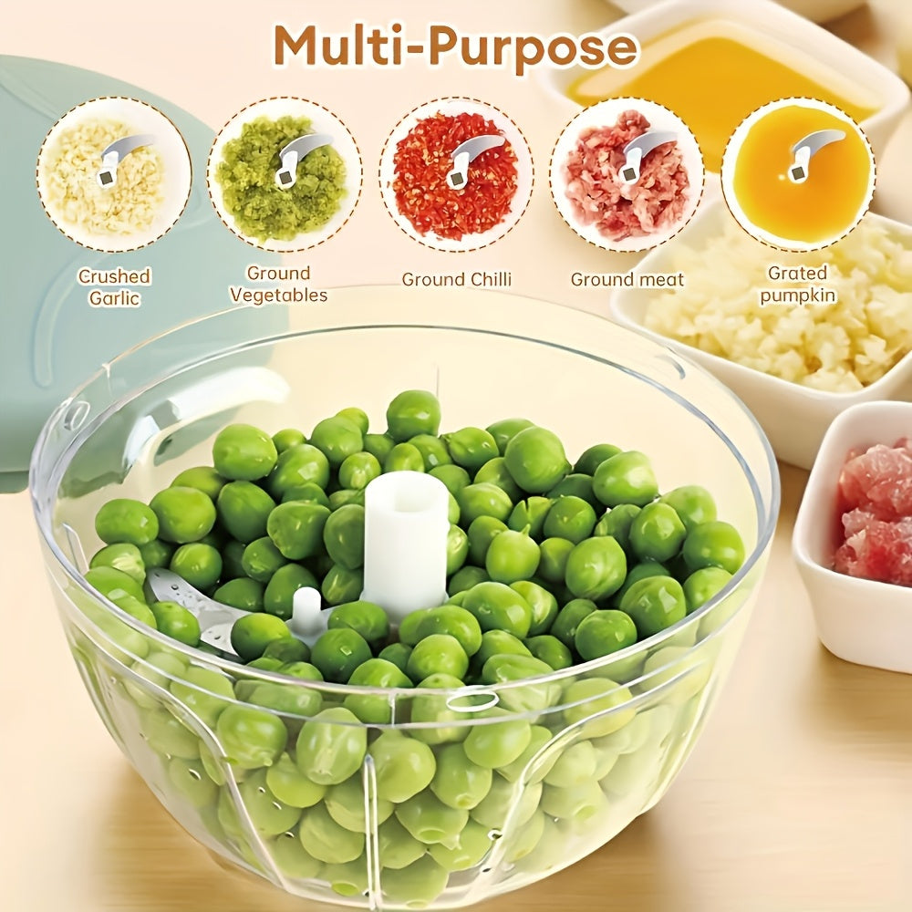 Un procesador de alimentos manual multifuncional - picadora de alimentos manual, procesador de cocina manual, cortador adecuado para verduras, carne, frutas, nueces, ajo, cebolla, fabricante de ensaladas de chile - una herramienta de cocina eficiente