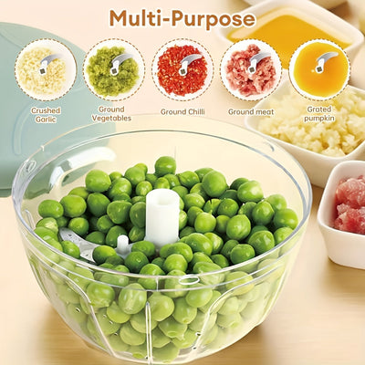 Un procesador de alimentos manual multifuncional - picadora de alimentos manual, procesador de cocina manual, cortador adecuado para verduras, carne, frutas, nueces, ajo, cebolla, fabricante de ensaladas de chile - una herramienta de cocina eficiente