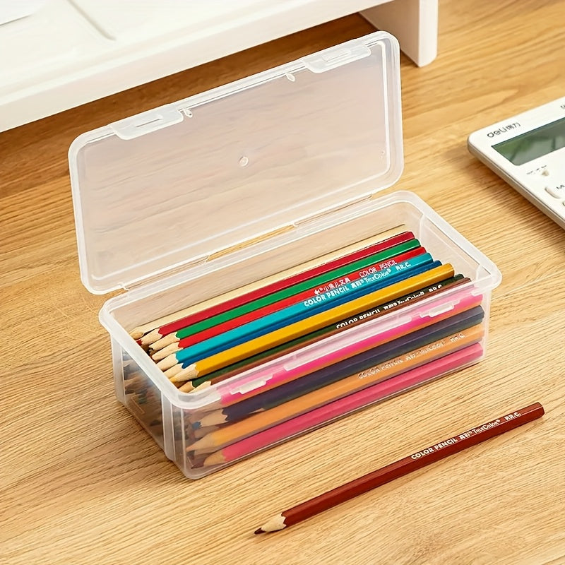 4 piezas de caja de lápices de gran capacidad, caja vacía de almacenamiento de crayones de óleo transparente-Cubierta de plástico de plomo de color Organizador de papelería Caja de almacenamiento de marcadores de acuarela
