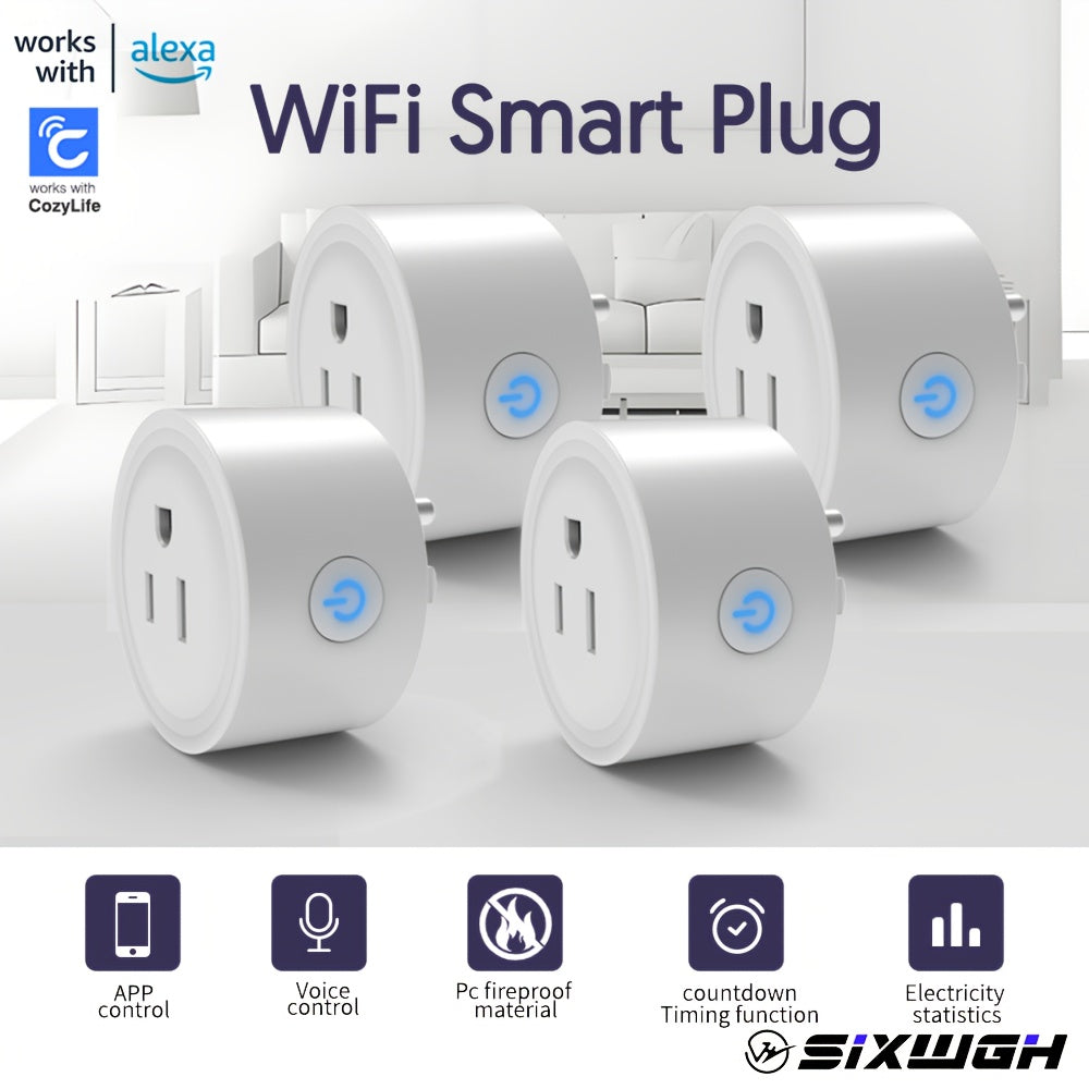 WGHUIS Enchufe Inteligente, Toma WiFi para Hogar Compatible con Alexa y Google Home, Control Remoto y Función de Temporizador, Solo 2.4GHz, App Cozylife