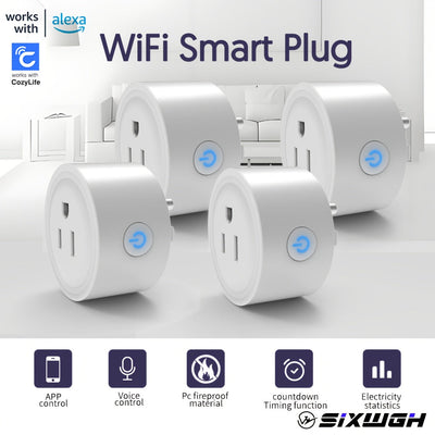 WGHUIS Enchufe Inteligente, Toma WiFi para Hogar Compatible con Alexa y Google Home, Control Remoto y Función de Temporizador, Solo 2.4GHz, App Cozylife
